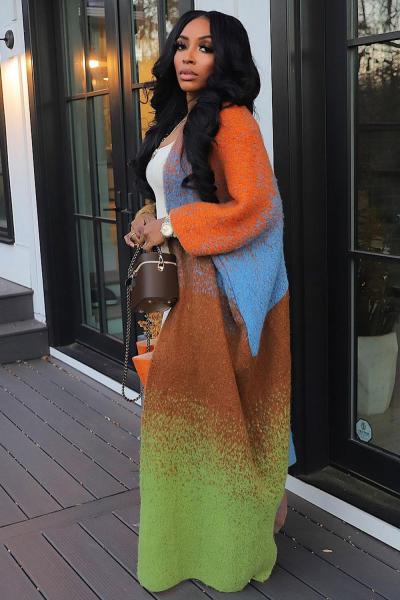 Loose knit long jacket
