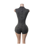 Tank top jumpsuit denim shorts stretch jumpsuit shorts