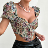 Backless bubble sleeve fishbone camisole vest