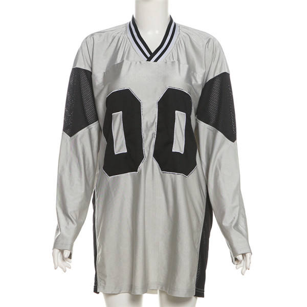 Letter contrasting splicing knitted T-shirt