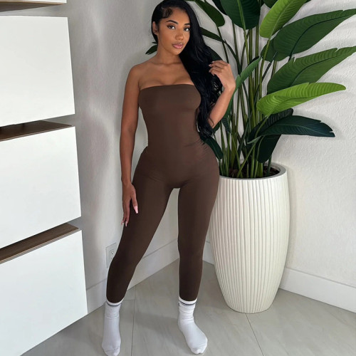 Strapless, backless, tight fitting sports pants jumpsuit