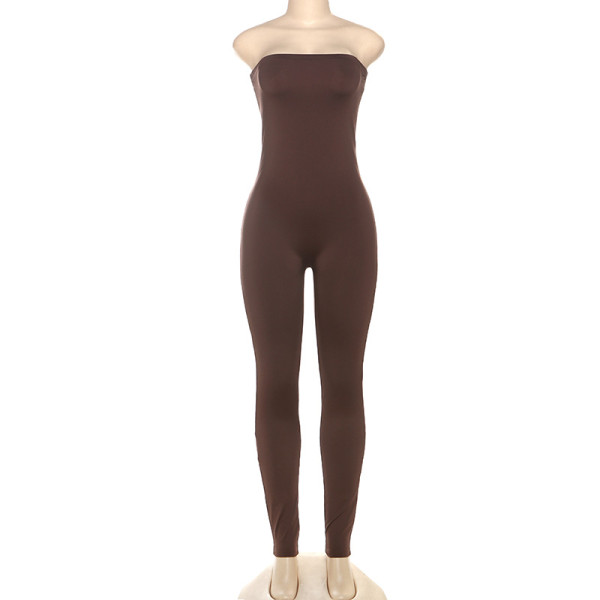 Strapless, backless, tight fitting sports pants jumpsuit