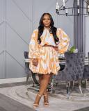 Bubble sleeve short shirt high waisted short skirt set