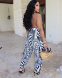 Low cut V-neck strap positioning printed jumpsuit