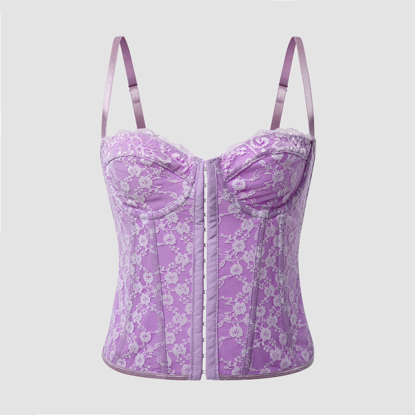 Lace camisole, fishbone, steel ring, chest wrapped, buckle, backless vest