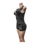 Tank top jumpsuit denim shorts stretch jumpsuit shorts