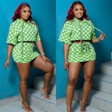 Checkered print hooded short skirt set