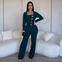 Splicing large button long sleeved sports jumpsuit Splicing large button long sleeved sports jumpsuit