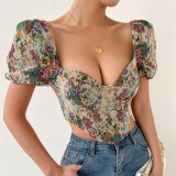 Backless bubble sleeve fishbone camisole vest