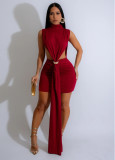 Slit solid color dress sleeveless hip hugging dress