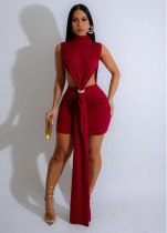 Slit solid color dress sleeveless hip hugging dress Slit solid color dress sleeveless hip hugging dress