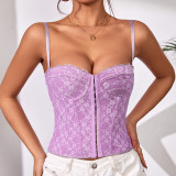 Lace camisole, fishbone, steel ring, chest wrapped, buckle, backless vest