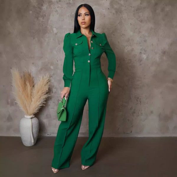 Spliced long sleeved sports jumpsuit