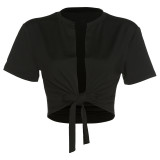 Solid color strap cardigan top