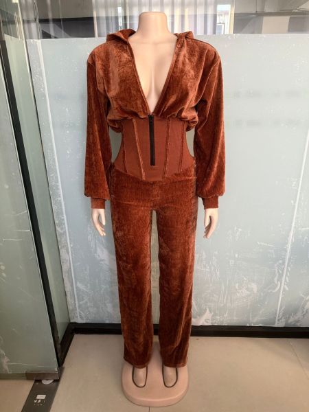 Splicing V-neck long sleeved sports jumpsuit