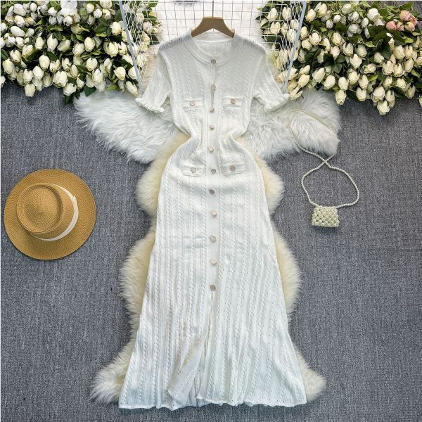 Hollow out slim fit and slimming knitted dress 855356816393