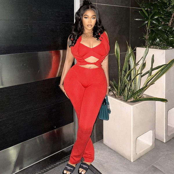 Sleeveless vest hollowed out pants set