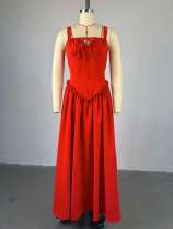 Lace up V-neck high waisted A-line jumpsuit long dress Lace up V-neck high waisted A-line jumpsuit long dress