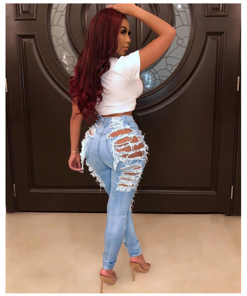Ripped, washed, slim fit, elastic denim leggings