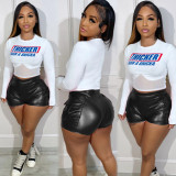 Elastic shorts with hip hugging PU leather pants