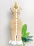 V-neck sleeveless single breasted knitted skirt