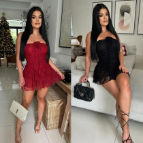 Strapless lace short jumpsuit