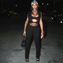 Sleeveless vest hollowed out pants set