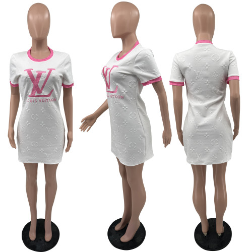 Embossed short sleeved embroidered dress