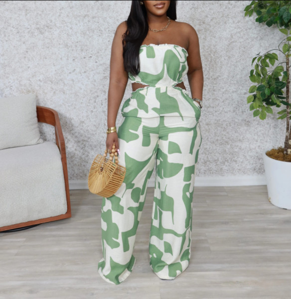 Skincare and drawstring printed wide leg jumpsuit