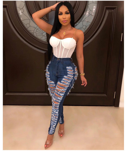 Ripped, washed, slim fit, elastic denim leggings