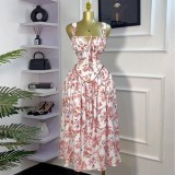 Lace up V-neck high waisted A-line jumpsuit long dress