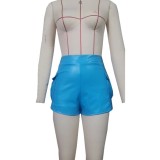 Elastic shorts with hip hugging PU leather pants