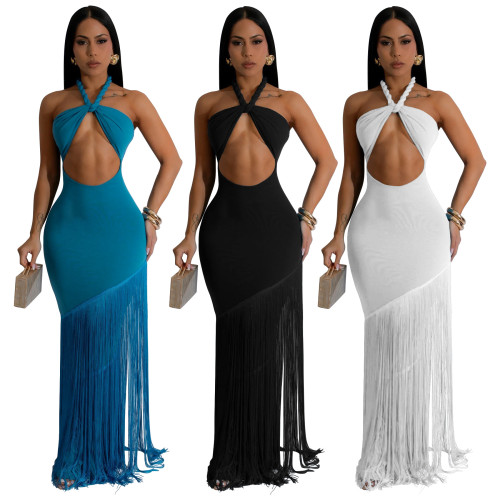 Dress fringe patchwork strapless bandage dress