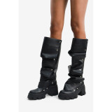 Large high heels, thick heels, round toe metal rivets, knee high boots