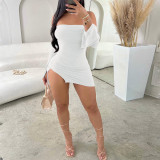 One shoulder, chest wrapped, slit wrapped, hip wrapped short skirt dress