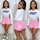 Elastic shorts with hip hugging PU leather pants