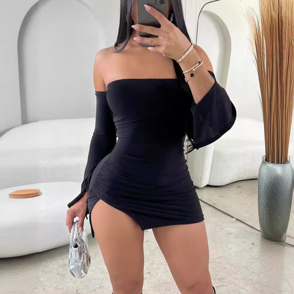 One shoulder, chest wrapped, slit wrapped, hip wrapped short skirt dress