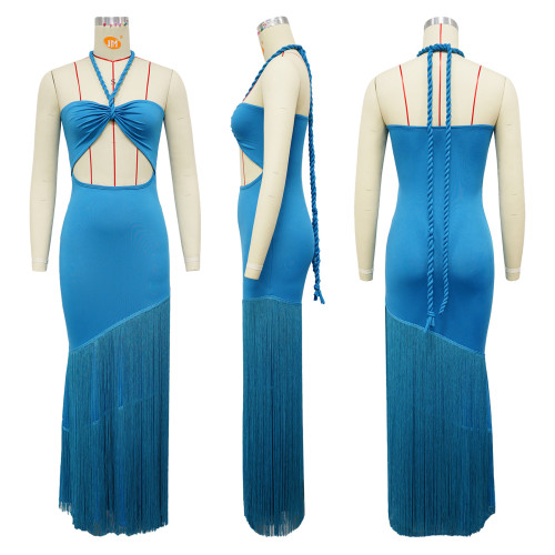 Dress fringe patchwork strapless bandage dress