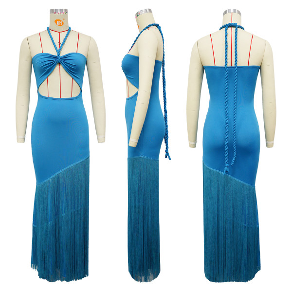 Dress fringe patchwork strapless bandage dress