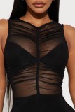 Perspective mesh splicing sleeveless slightly flared high waisted jumpsuit