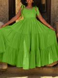 Bow tie tied long waist cinching suspender dress