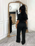 Cowboy patchwork stand up collar zipper jumpsuit