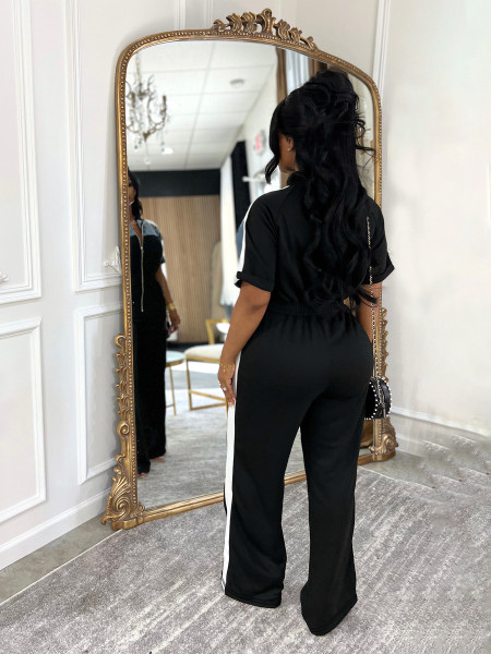 Cowboy patchwork stand up collar zipper jumpsuit