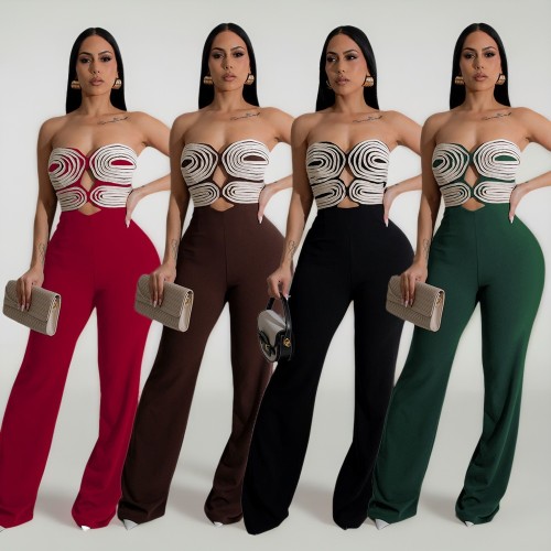 Handmade woven strapless and backless jumpsuit