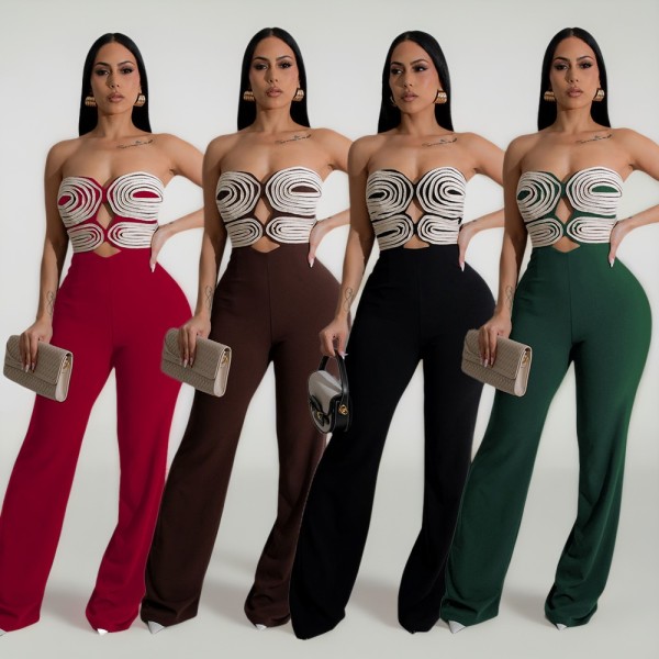 Handmade woven strapless and backless jumpsuit