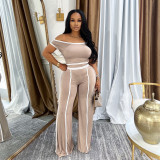 Two piece set of slanted shoulder wide leg pants