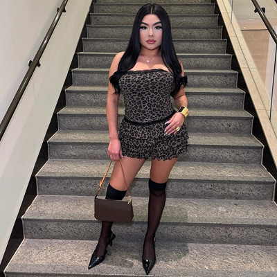 Leopard print chest wrapped shorts two-piece set
