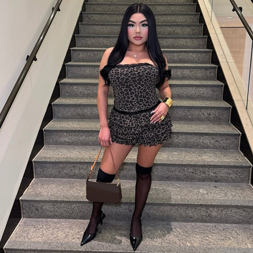 Leopard print chest wrapped shorts two-piece set