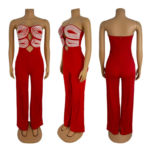 Handmade woven strapless and backless jumpsuit