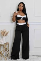 Strap strapless top, color blocked wide leg pants set Strap strapless top, color blocked wide leg pants set